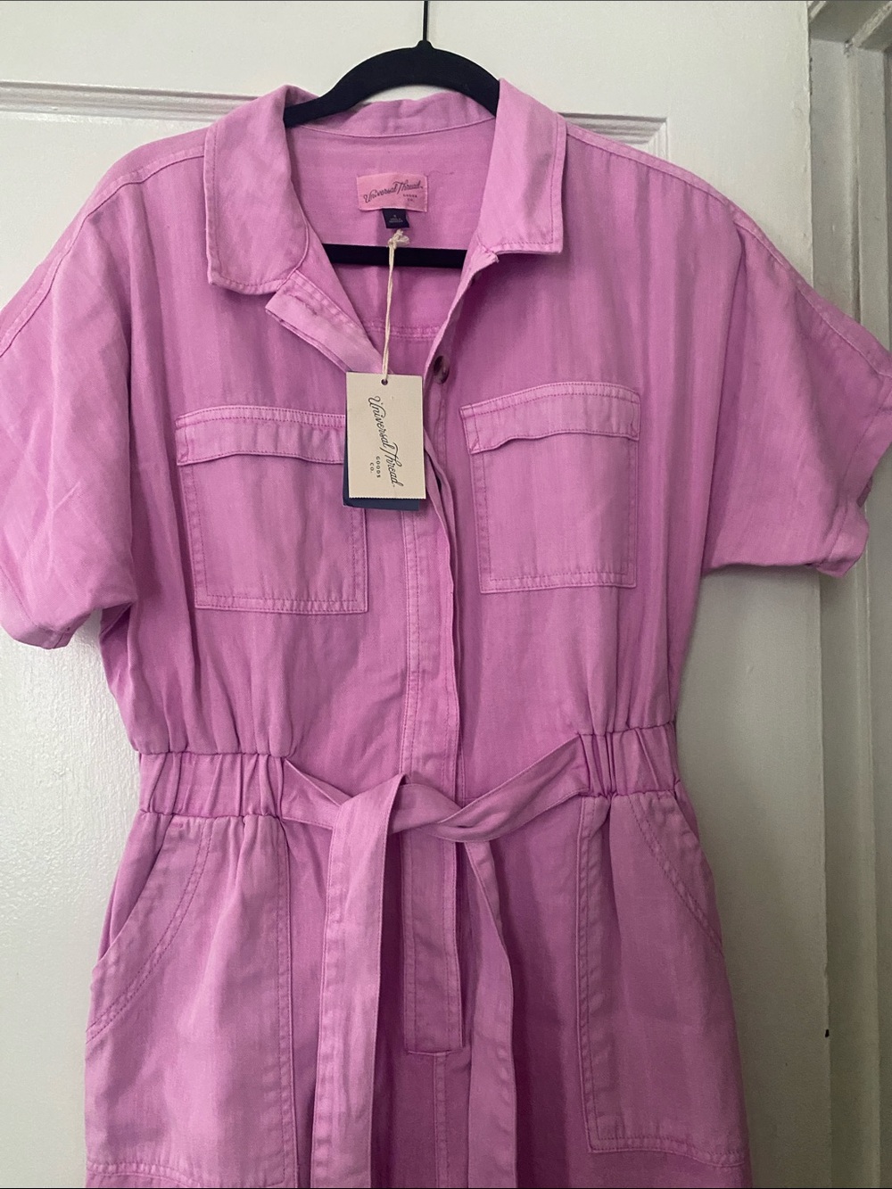 Universal Thread Pink Short-Sleeve Tie-Waist Utility Jumpsuit - Picture 3 of 10